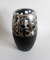 Modern dizájner fekete-ezüst kerámia díszváza 26cm