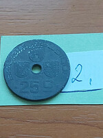Belgium belgie - belgique 25 centimes 1943 ww ii. Zinc, iii. King Leopold II