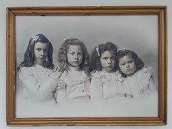 Antik fotó 4 kislány nagy méret keretben 512 7725