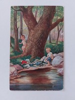 Régi művészeti képeslap H. Zahl Freibad levelezőlap gyerekek