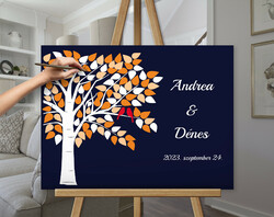 Esküvői vendégkönyv Ujjlenyomatfa vászonkép 60x40 cm madárral