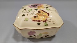 Nagy! Zsolnay pillangós, kézzel festett porcelán bonbonier, ékszer tartó