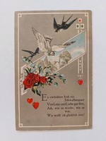 Régi képeslap levelezőlap galamb fecskék rózsák