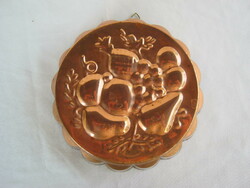 Copper pie pan with fruit pattern