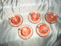 5 db rózsaszín üveg tálka+ 5 db csésze - az ár az 5 db -ra vonatkozik HIBÁTLAN
