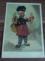 Old Russian postcard, doll figure, 1965