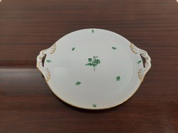 Herendi zöld virágmintás porcelán süteményes kínáló tál