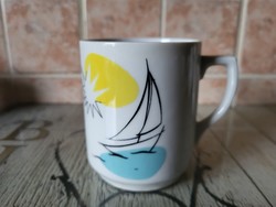 Kőbánya porcelain, sailing boat, Balatonfüred mug, cup