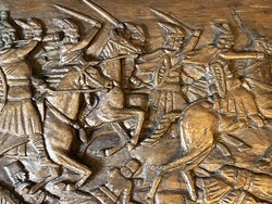 Fighting cavalry soldiers unique carved wooden wall picture 54 x 29 x 2 cm