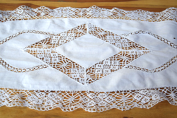 Old antique embroidered lace tablecloth table centerpiece oval 92 x 42 cm