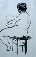 Nude (ink) Koszta Rozália Gyula painter - back nude, unique artwork