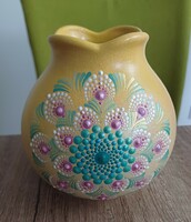 New! Hand-painted yellow gradient vase with mandala decoration