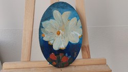 (K) Kis ovális virág festmény 30x20 cm