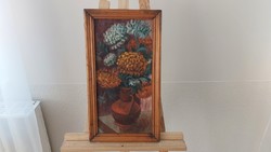 (K) Virágcsendélet festmény 29x53 cm kerettel