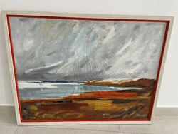 Sándorfalvi Sándor "Leégett a nádas" modern Balaton festmény tájkép