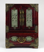 1N590 old marked Chinese mahogany lacquer cabinet with jade inlay 24.5 Cm
