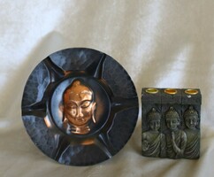 Buddha réz falitányér + gyertyatartó