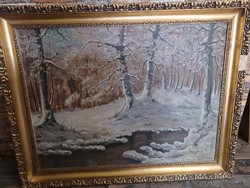 Tóth József olajfestmény,  téli erdő , tájkép