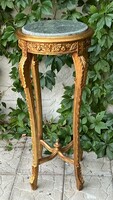 Antique-style carved, gilded wooden pedestal with marble top