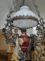 Art Nouveau majolica, chandelier ceiling lamp, chandelier. 110 cm x 46 cm.