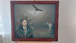 (K) Móra László festmény Balczó Andrásról 70x60 cm kerettel