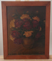 (K) Szignózott virágcsendélet festmény  41x51 cm kerettel