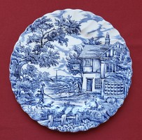 The Hunter by Myott angol porcelán kék jelenetes tányér vadász kutya mintával