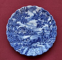 The Hunter by Myott angol porcelán kék jelenetes csészealj tányér kistányér vadász kutya mintával