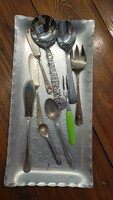Antik és régi evőeszköz kanál villa kés csomag és tálca egyben