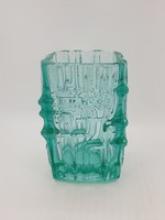 Vladislav urban Czech retro turquoise glass vase, sklo union, 14 cm