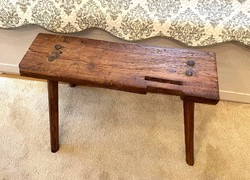 Hand-carved folk loca, old 100-year-old bench, peasant furniture, antique, retro