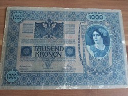 1000 Korona, felül bélyegezve: Deutschösterreich, 1902