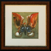 Tamás Végvári: Butterfly 2. - with frame 30x30 cm - artwork: 16x16 cm - 204/892