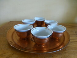 Copper porcelain Turkish coffee set with tray