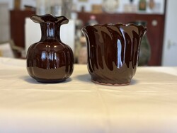 Ceramic vase and bowl (new, brown)