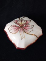 Zsolnay porcelán orchideás bonbonier, hibátlan, új