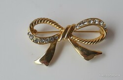 Vintage gold-plated, stone bow brooch