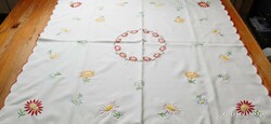 Embroidered white cotton tablecloth, needlework 86 x 86 cm.