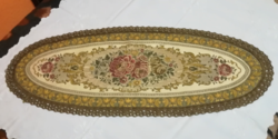 Oval tablecloth with antique tapestry pattern.