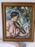 Szilágyi István  (Gyula 1896-1945 Gyula)  "A hegedűs"  olaj vászon