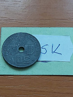 Belgium belgie - belgique 10 centimes 1944 ww ii. Zinc, iii. King Leopold sk
