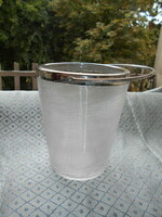 Antique ice cube holder bucket, made of glass with a ribbed outer wall, with a metal rim - thick ribs