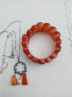 Old amber bracelet and pendant on marked silver chain