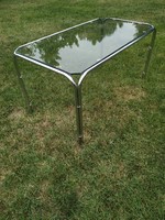 Glass table with chrome metal legs, retro