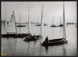 Larger size, photo art work by István Szendrő. Sailboats on the Balaton, 1930s. Original,