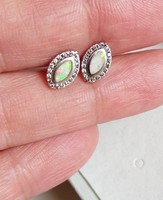 Opal, stone, studded silver earrings