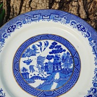 Angol kék jelenetes tányér keleti Willow dekorral