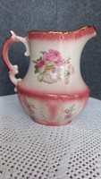 Antique English, marked, rose spout, with pink coloring, cracked, 15.5 cm, bottom diameter: 7 cm.
