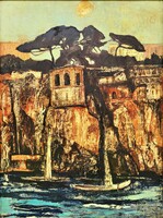 Tarcza Éva - Mediterrán Táj c. festménye a 60-as évekből Eredeti Garanciával!