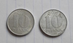 German Democratic Republic 10 pfennig, 1968, 1973, money, coin